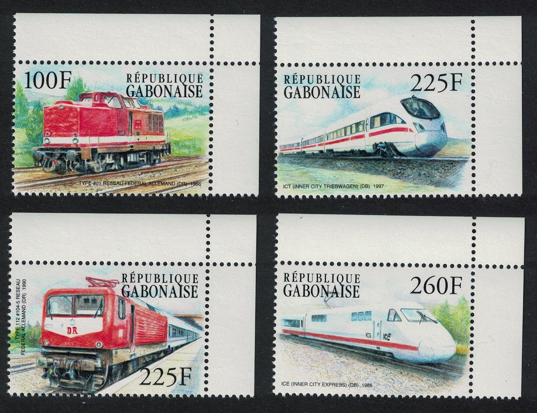 Gabon German Locomotives 4v Corners 2000 MNH MI#1507-1510 Sc#1025-1028