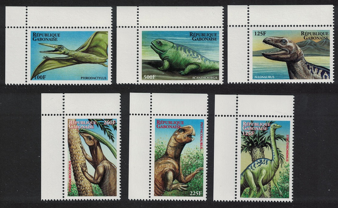 Gabon Prehistoric Animals Dinosaurs 6v Corners 2000 MNH MI#1566-1571 Sc#1000-1005