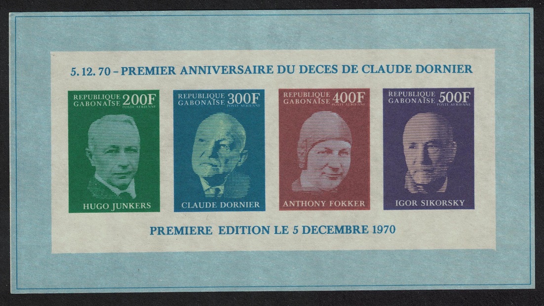 Gabon Claude Dornier Aircraft Designer Commemoration MS Imperf 1970 Mint MI#Block 16B