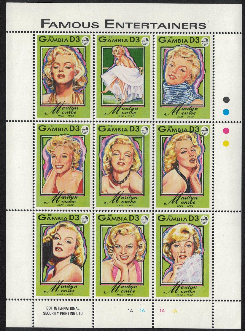 Gambia Marilyn Monroe Sheetlet of 9v 1993 MNH SG#1559a