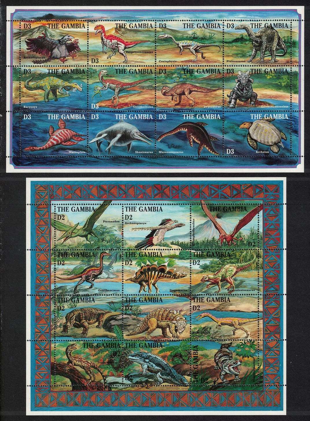 Gambia Prehistoric Animals Dinosaurs 2 Sheetlets 1995 MNH SG#1938-1961