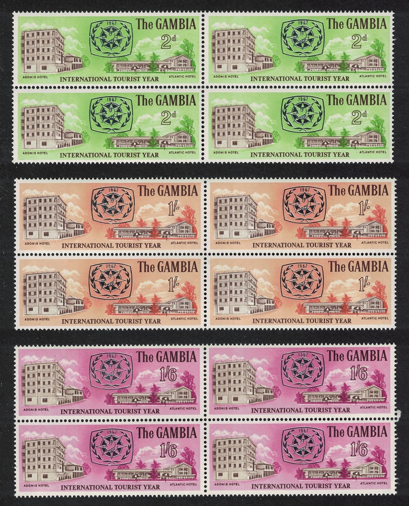 Gambia International Tourist Year 3v Blocks of 4 1967 MNH SG#250-252 Sc#232-234