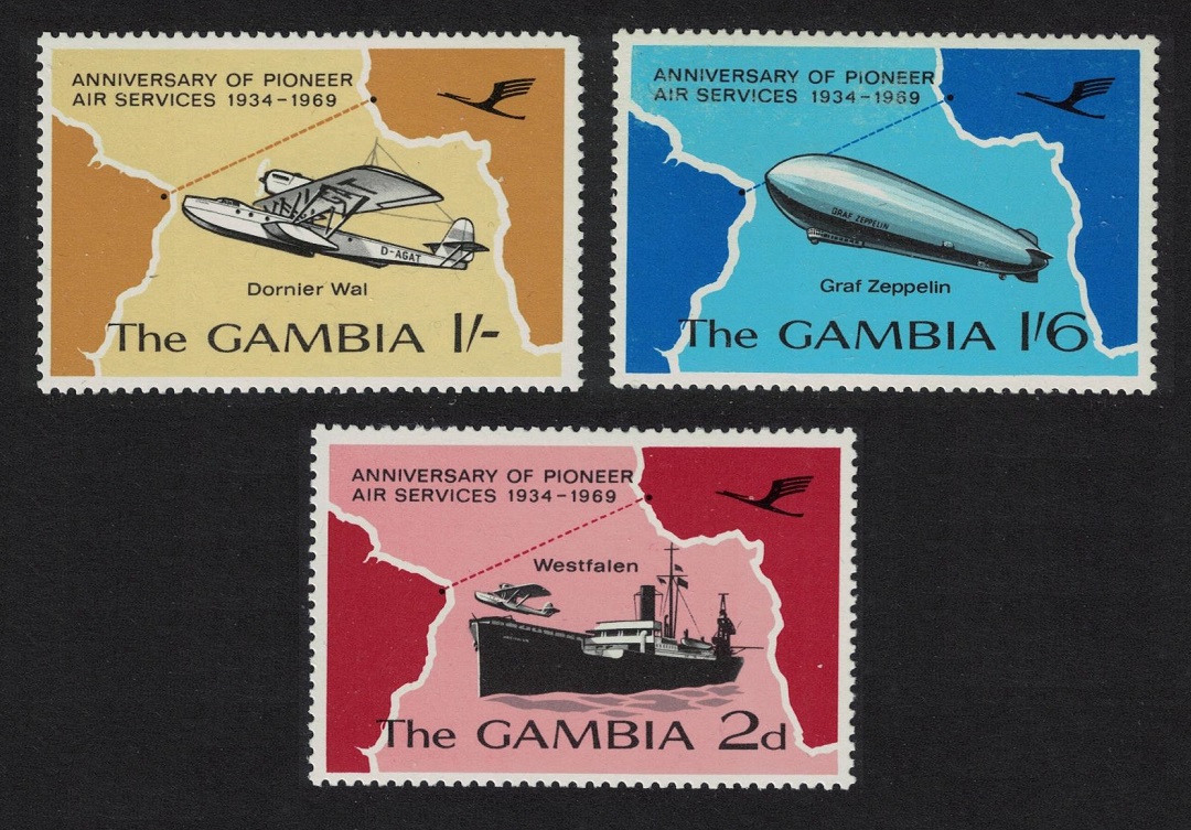 Gambia 35th Anniversary of Pioneer Air Service 3v 1969 MNH SG#259-261 Sc#241-243