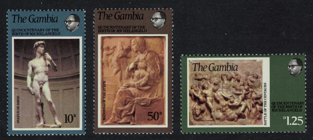 Gambia 500th Birth Anniversary of Michelangelo 3v 1975 MNH SG#336-338