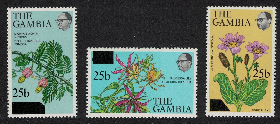 Gambia Flowers surch &#39;25b&#39; 3v 1979 MNH SG#410-412