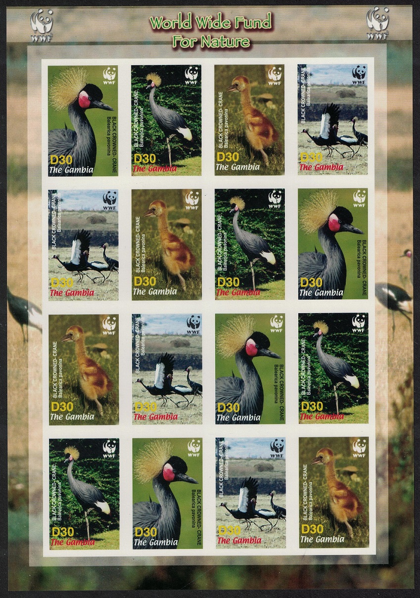 Gambia Birds WWF Black Crowned Crane Imperf Sheetlet of 4 sets 2006 MNH SG#4920-4923 MI#5631-5634 Sc#3014 a-d