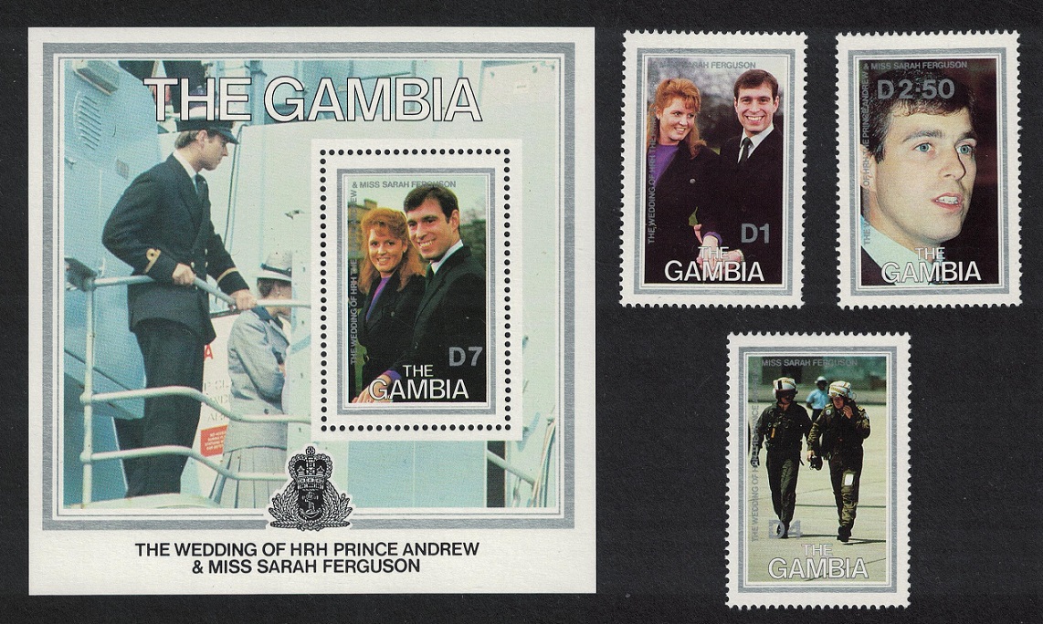 Gambia Royal Wedding Prince Andrew 3v+MS 1986 MNH SG#664-MS667