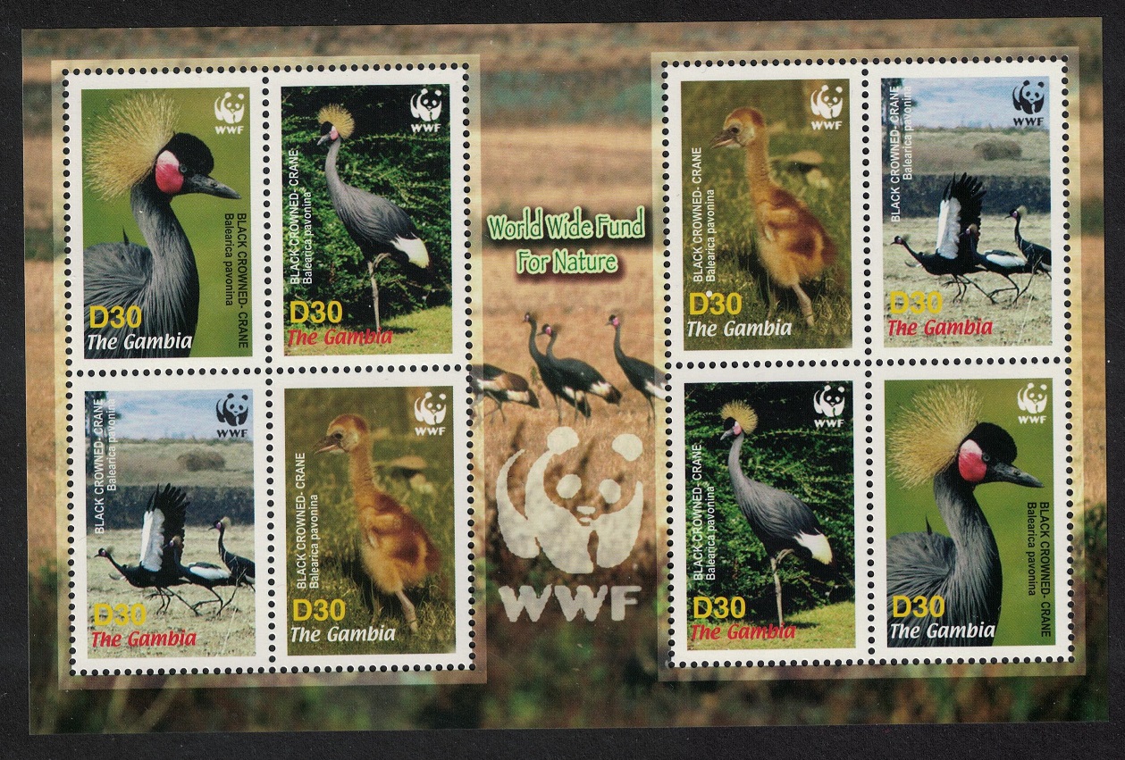 Gambia Birds WWF Black Crowned Crane MS 2006 MNH SG#MS4924 MI#5631-5634 Sc#3014 a-d