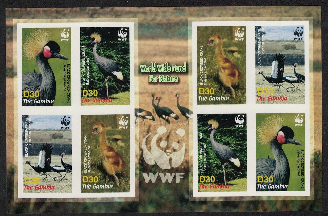 Gambia Birds WWF Black Crowned Crane Imperf MS 2006 MNH SG#MS4924 MI#5631-5634 Sc#3014 a-d