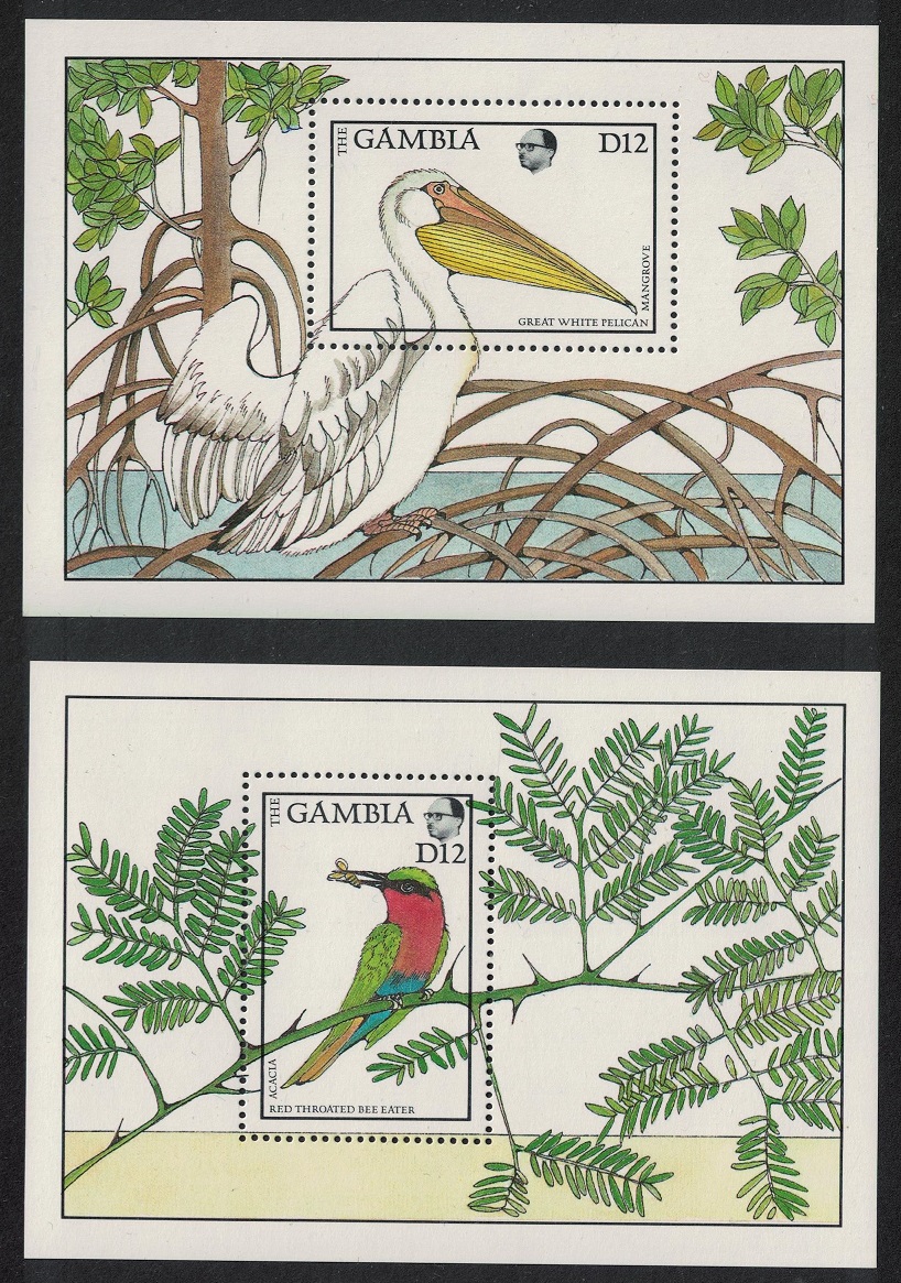 Gambia Red-throated bee-eater Eastern white pelican Birds 2 MSs 1988 MNH SG#MS769