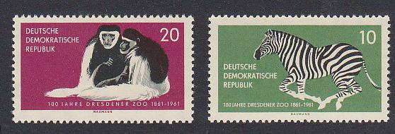 German Democratic Republic Monkey Zebra Dresden Zoo 2v 1961 MNH SG#E560-E561