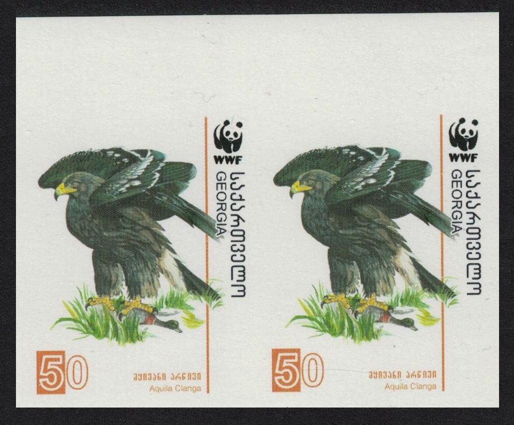 Georgia Birds WWF Greater Spotted Eagle 50t imperf Pair 2007 MNH SG#511 MI#529 Sc#414