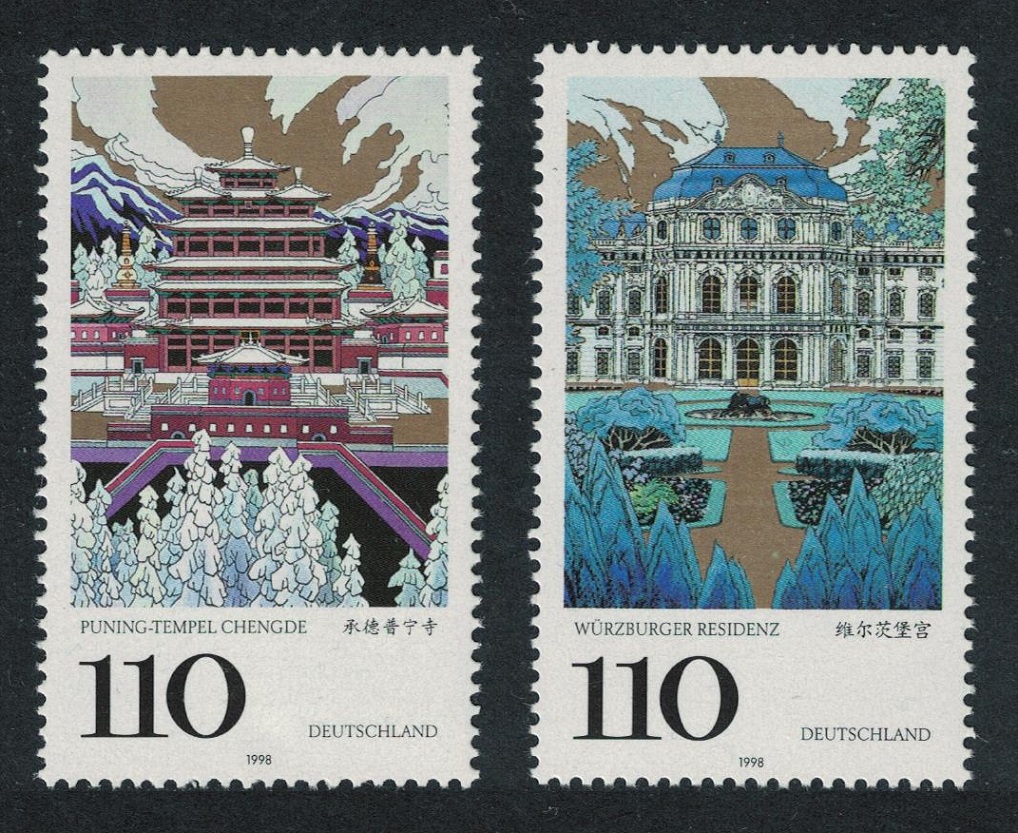 Germany Puning Temple China Wurzburg Palace UNESCO 1998 MNH SG#2863-2864