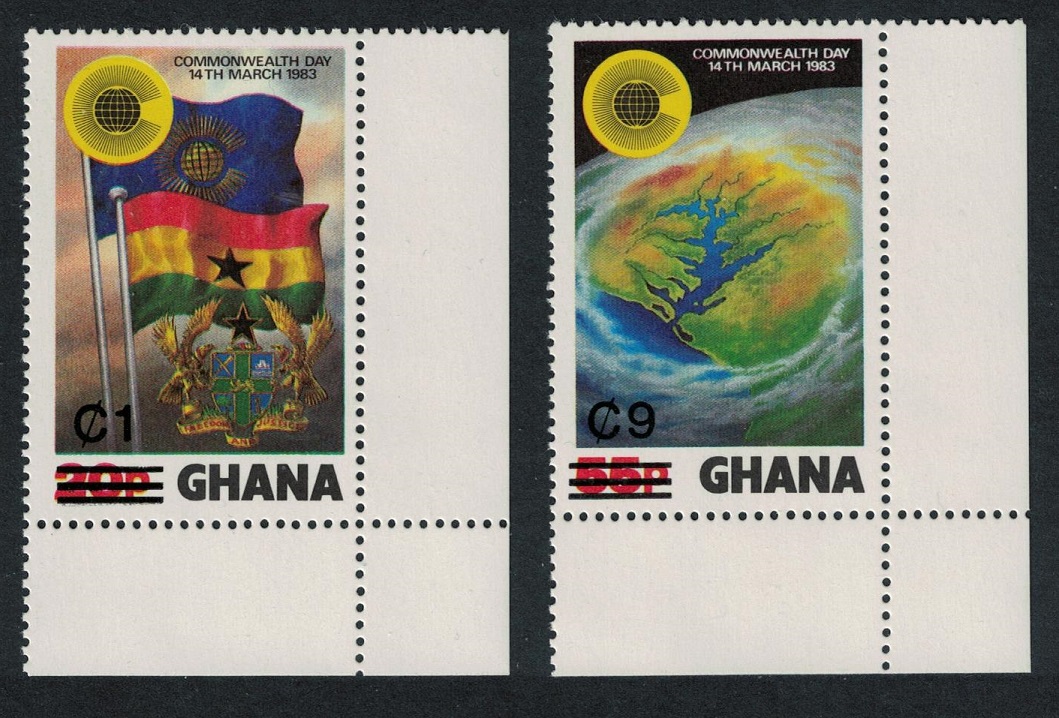 Ghana View from Space Flags Overprints 2v Corners 1984 MNH SG#1083-1084