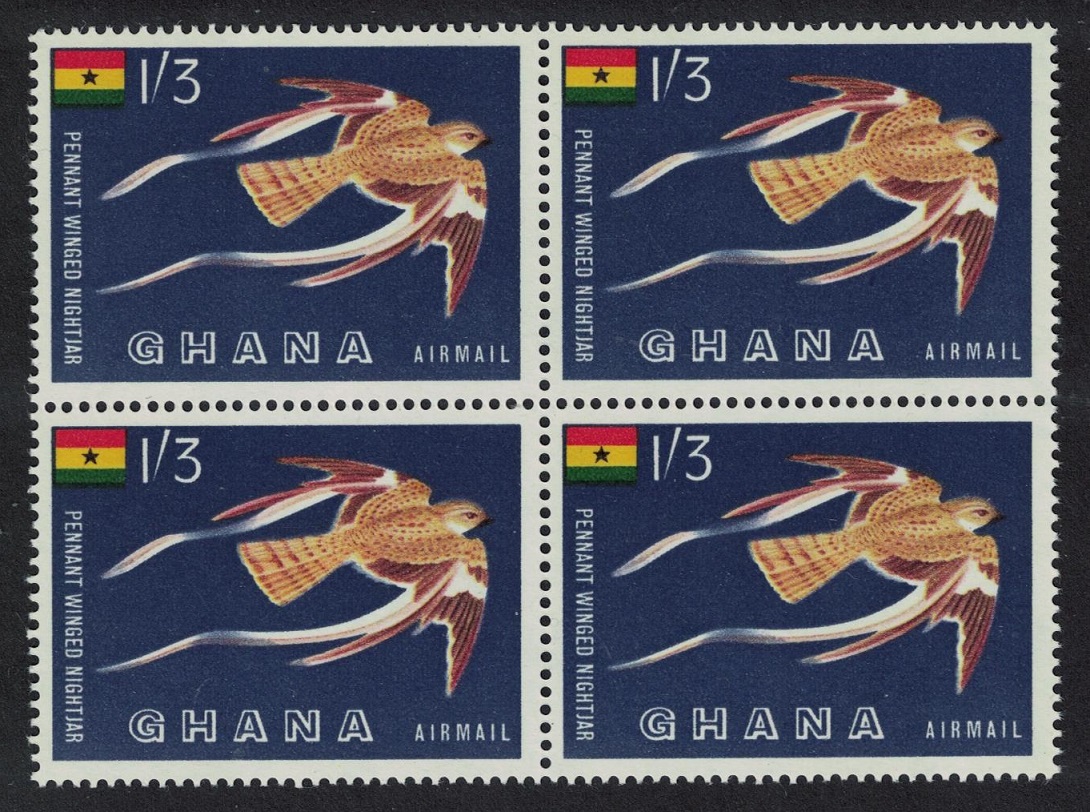 Ghana Pennant-winged nightjar Bird Block of 4 1959 MNH SG#226 MI#61