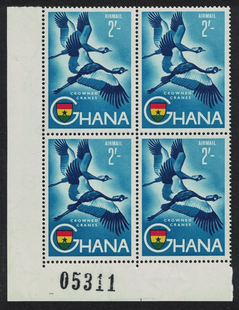 Ghana Crowned cranes Birds Corner Block of 4 1959 MNH SG#227 MI#62 Sc#C2