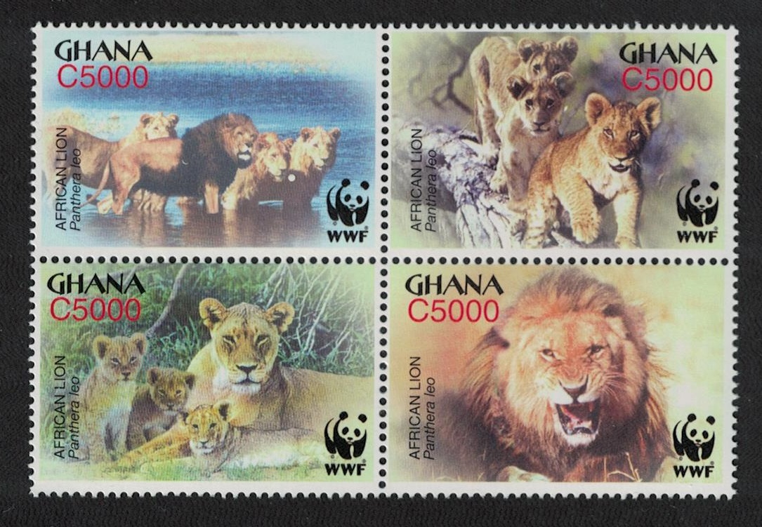 Ghana WWF African Lion 4v Block of 4 2004 MNH SG#3432-3435 MI#3701-3704 Sc#2433 a-d