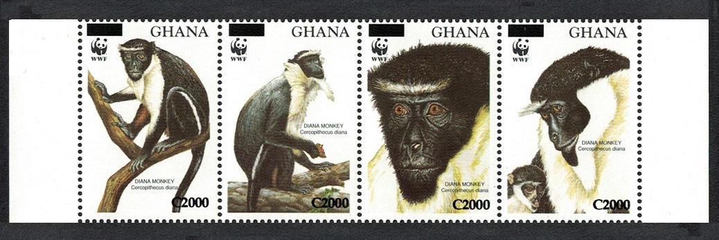 Ghana WWF Diana Monkey 4v Strip overprinted RARR 2006 MNH SG#3574-3577 MI#3885-3888