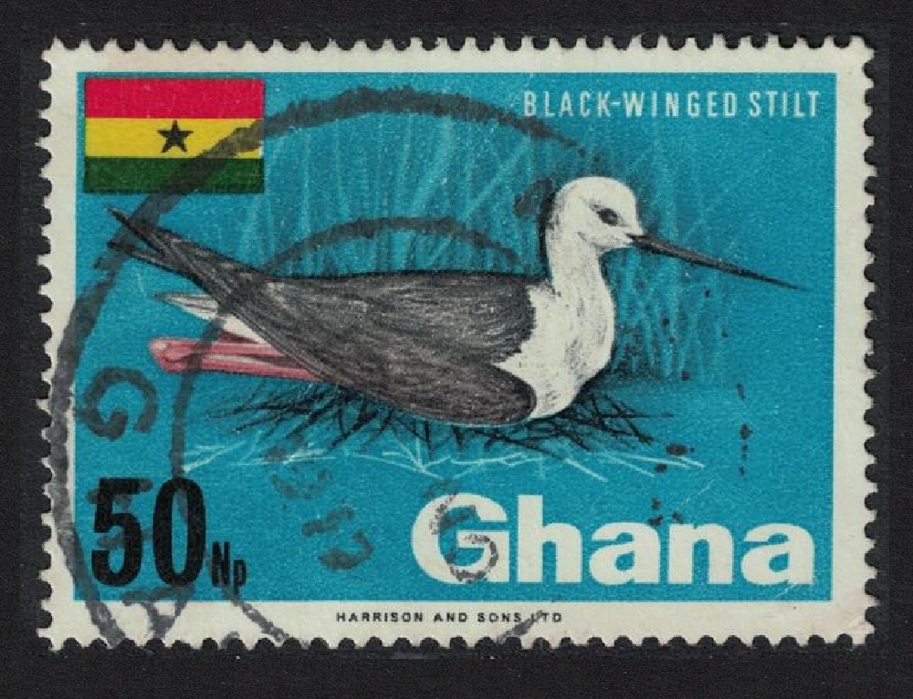 Ghana Black-winged stilt Bird KEY VALUE 1967 Canc SG#471