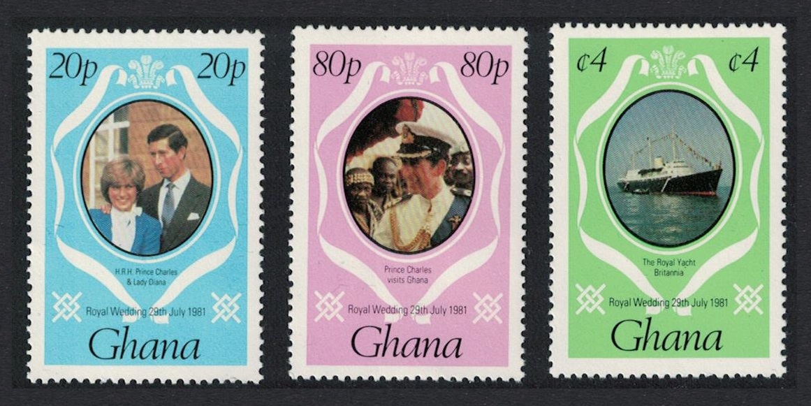 Ghana Charles and Diana Royal Wedding 3v 1st series 1981 MNH SG#948-950 MI#892+894+898