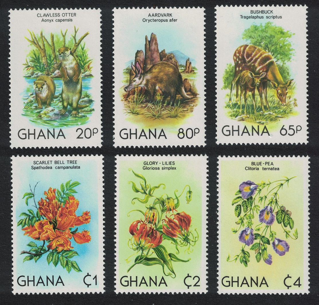 Ghana Otter Bushbuck Aardvark Wild Animals Flora 6v 1982 MNH SG#979-984