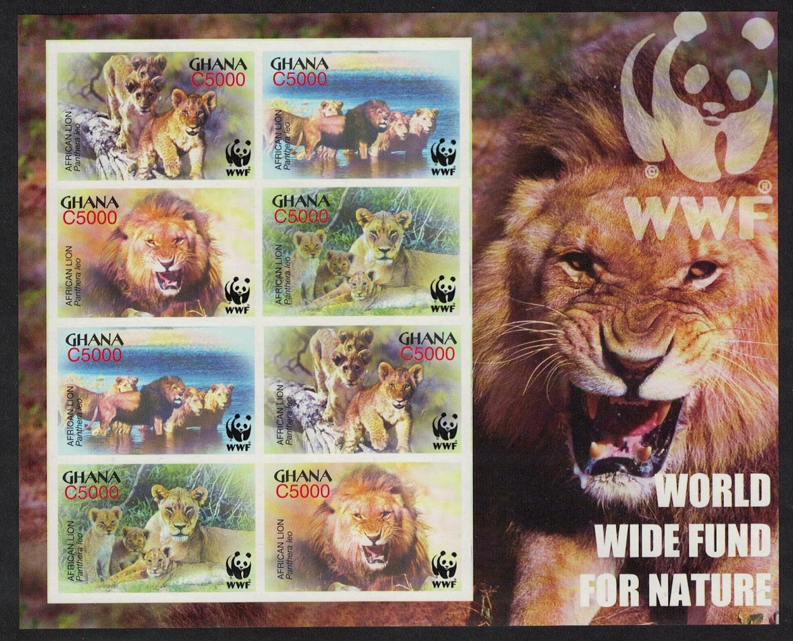 Ghana WWF African Lion MS Imperf 2004 MNH SG#MS3436 MI#3701-3704 Sc#2433 a-d