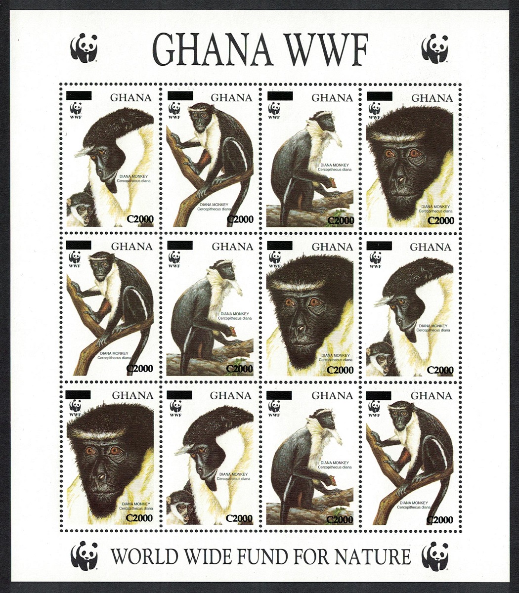 Ghana WWF Diana Monkey Sheetlet overprinted RARR 2006 MNH SG#3574-3577 MI#3885-3888