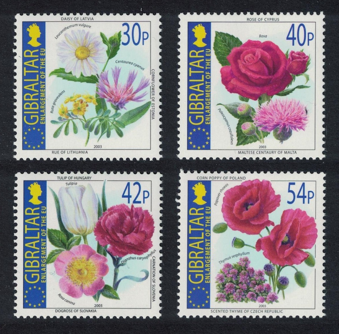 Gibraltar Flowers Enlargement of the European Union 4v 2003 MNH SG#1062-1065