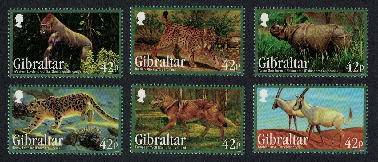 Gibraltar Oryx Rhino Wolf Lynx Leopard Gorilla Endangered Animals 6v 2012 MNH SG#1476-1481