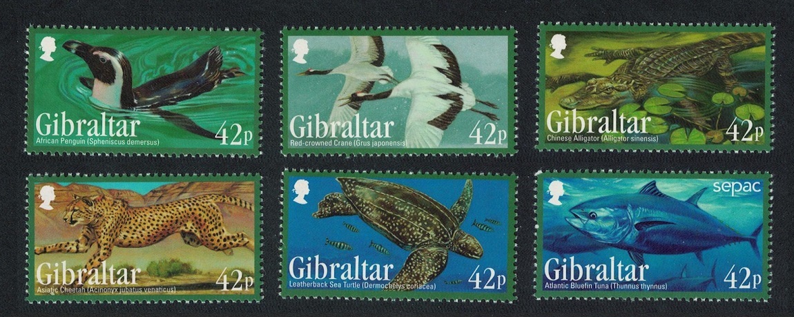 Gibraltar Penguin Crane Birds Cheetah Tuna Fish Alligator Turtle 6v 2013 MNH SG#1531-1536