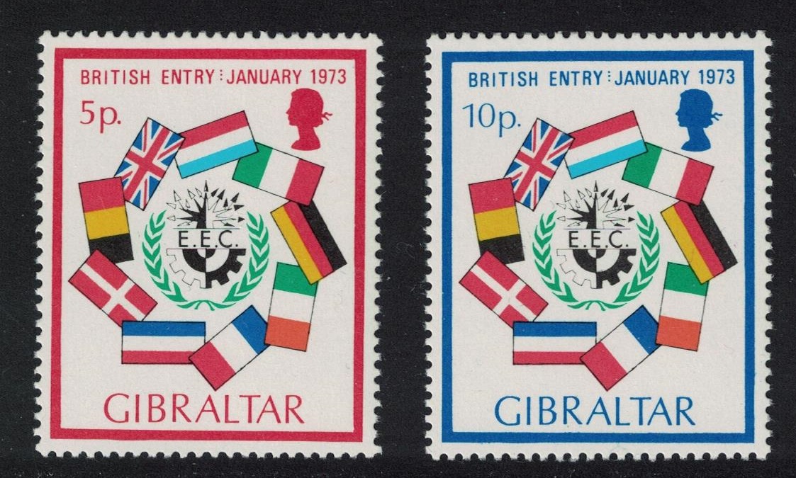 Gibraltar Flags Britain&#39;s Entry into EEC 2v 1973 MNH SG#308-309 Sc#294-295