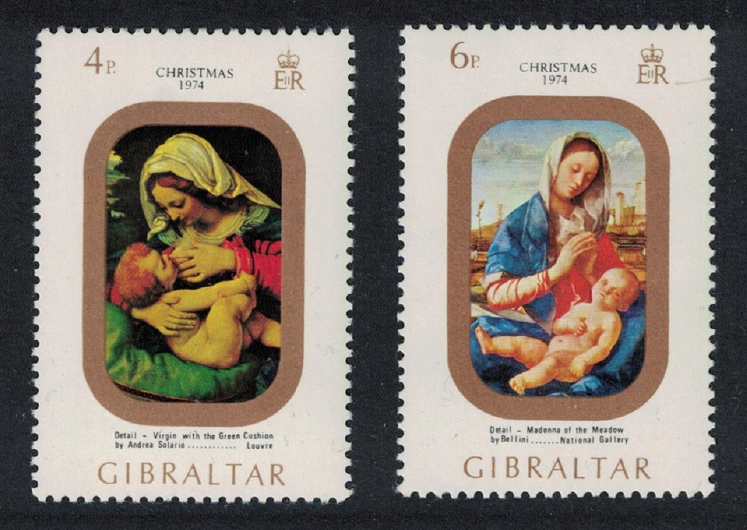 Gibraltar Christmas &#39;Madonna&#39; by Solario 2v 1974 MNH SG#335-336