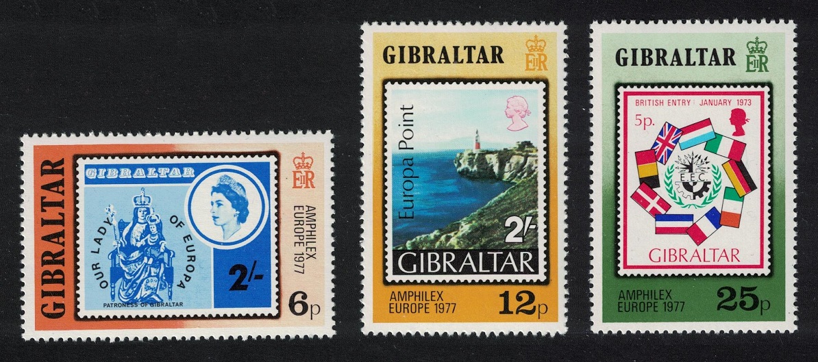 Gibraltar Amphilex 77 Stamp Exhibition 3v 1977 MNH SG#390-392 Sc#356-358