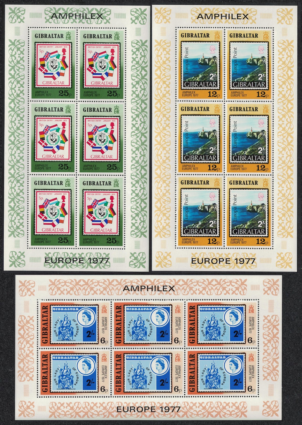 Gibraltar Amphilex 77 3 Sheetlets 1977 MNH SG#390-392 Sc#356-358