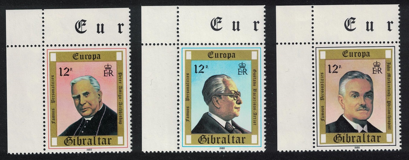 Gibraltar Europa Personalities 3v Corners 1980 MNH SG#433-435 Sc#390-392