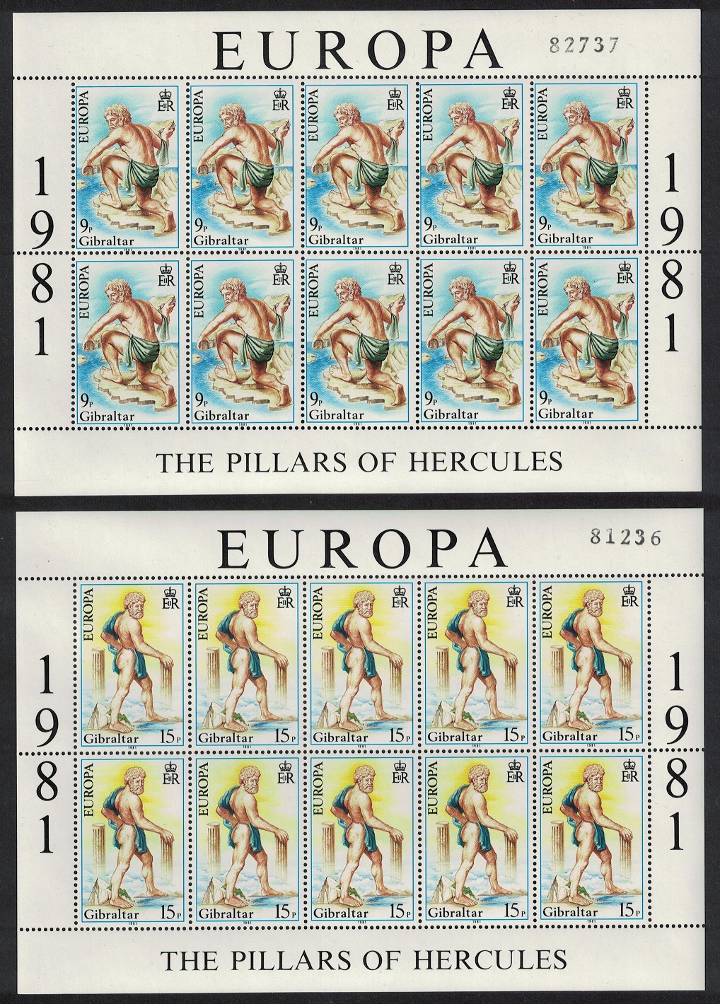 Gibraltar Europa &#39;The Pillars of Hercules&#39; 2 Sheetlets 1981 MNH SG#444-445 Sc#400-401