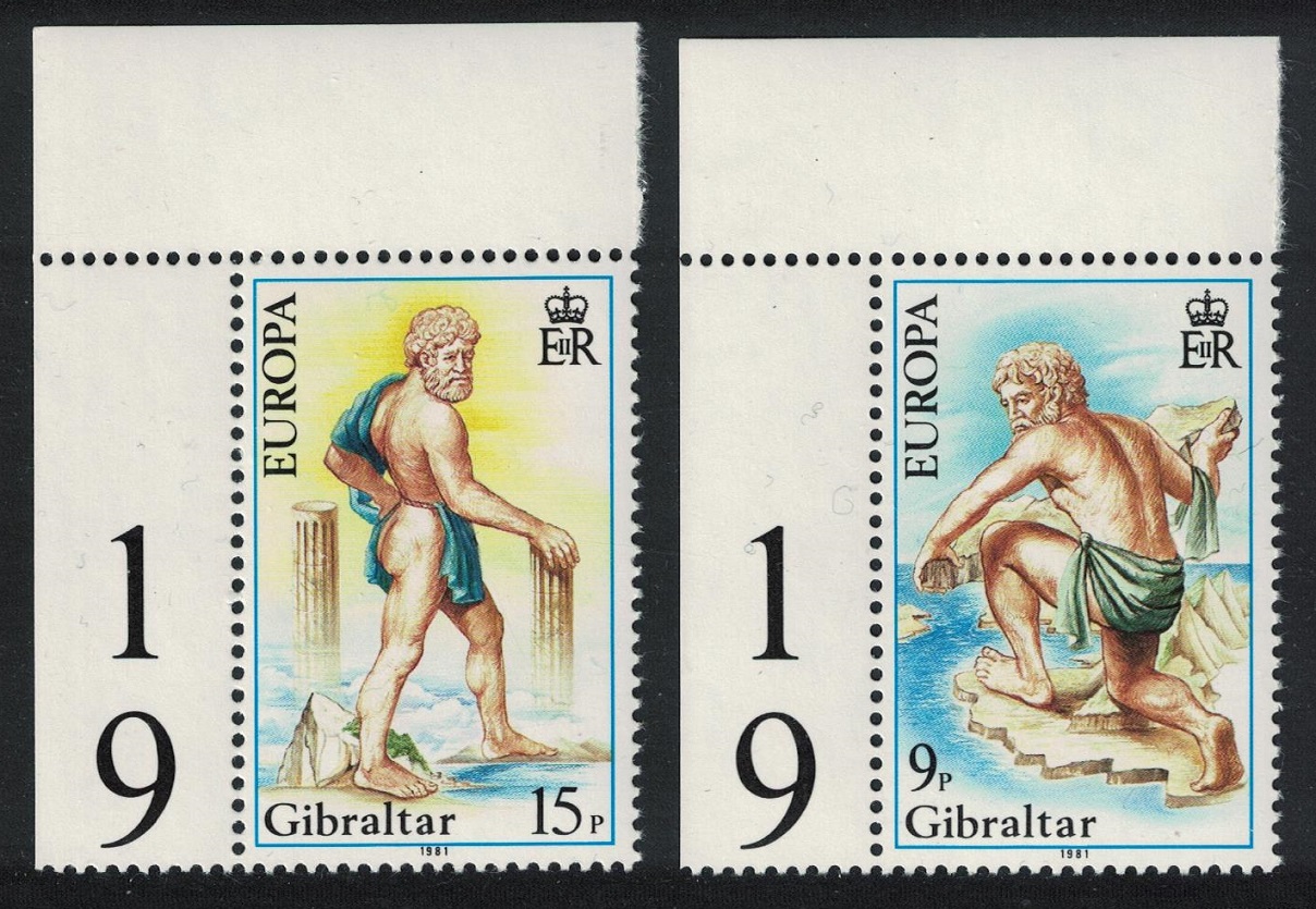 Gibraltar Europa Folklore &#39;The Pillars of Hercules&#39; 2v Corners 1981 MNH SG#444-445 Sc#400-401