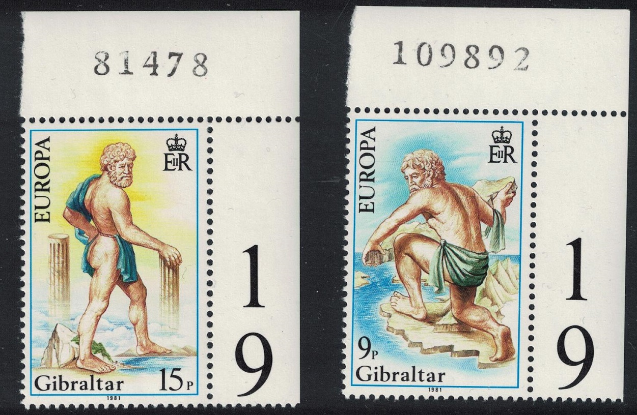 Gibraltar Europa Folklore &#39;The Pillars of Hercules&#39; 2v Corners Numbers 1981 MNH SG#444-445 Sc#400-401