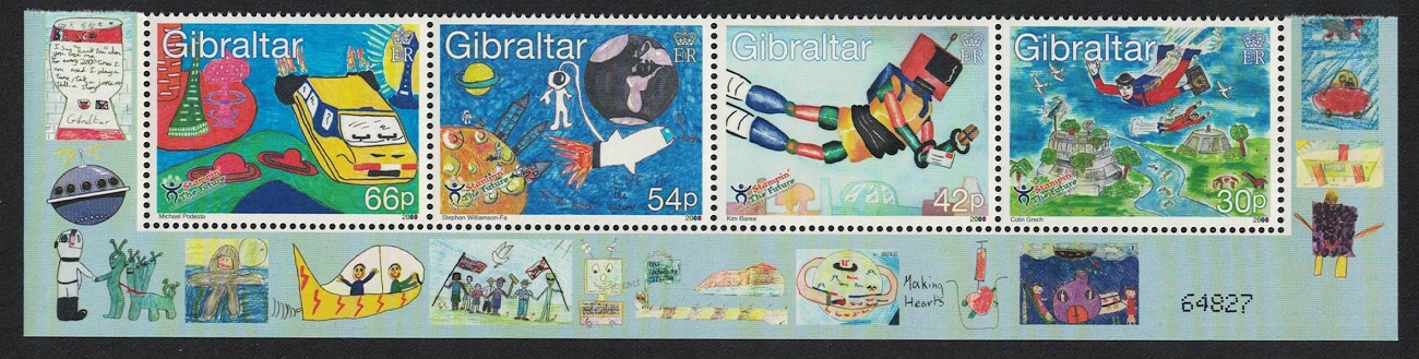 Gibraltar Stampin&#39; the Future children&#39;s stamp designs 4v Bottom Strip 2000 MNH SG#903-906