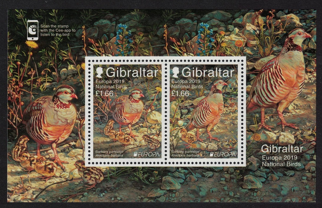 Gibraltar Birds Barbary Partridge &#39;Alectoris barbara&#39; MS 2019 MNH SG#MS1842