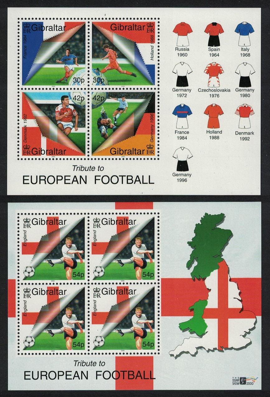 Gibraltar European Football Championship Belgium - Netherlands 2 MSs 2000 MNH SG#MS911