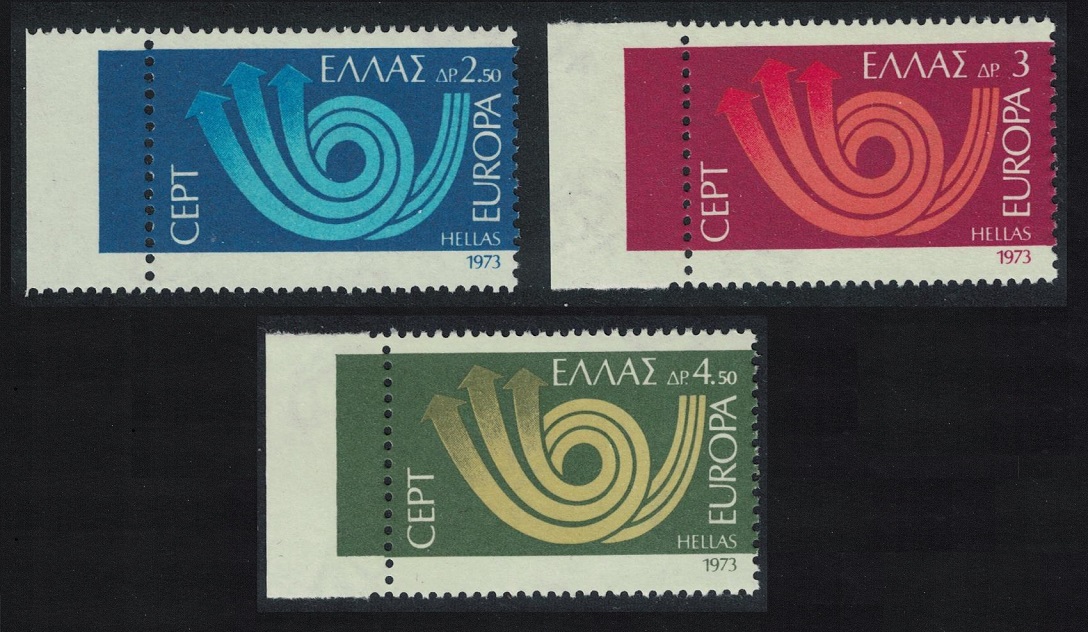 Greece Post horn Europa 3v Left Margins 1973 MNH SG#1249-1251 MI#1147-1149