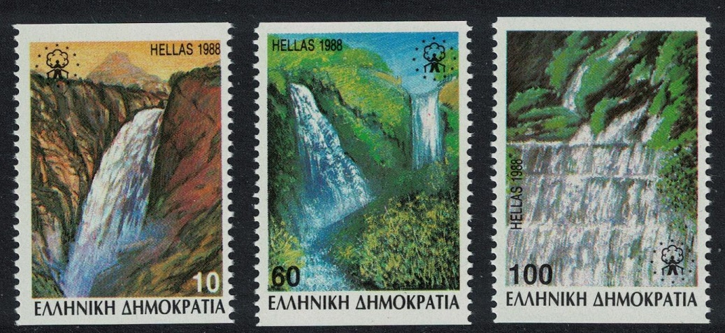 Greece Waterfalls Rural Areas 3v Side Perforation 1988 MNH SG#1791B-1793B MI#1692C-1694C