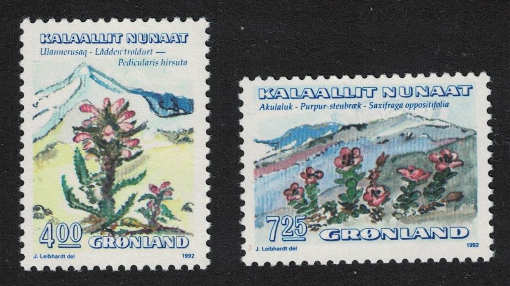 Greenland Hairy lousewort Purple saxifrage Flowers 1992 MNH SG#198+202 MI#223-224