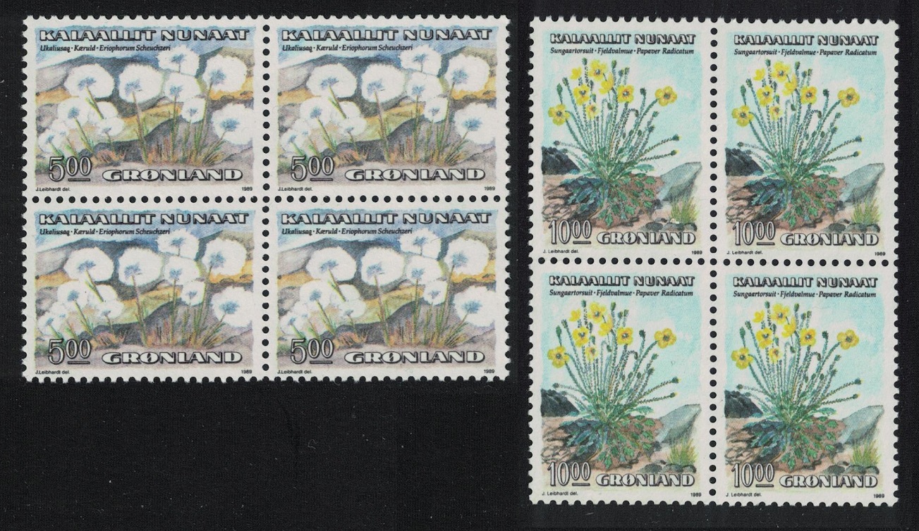 Greenland Flowers 2v Block of 4 1989 MNH SG#199+203 MI#197-198 Sc#191+196