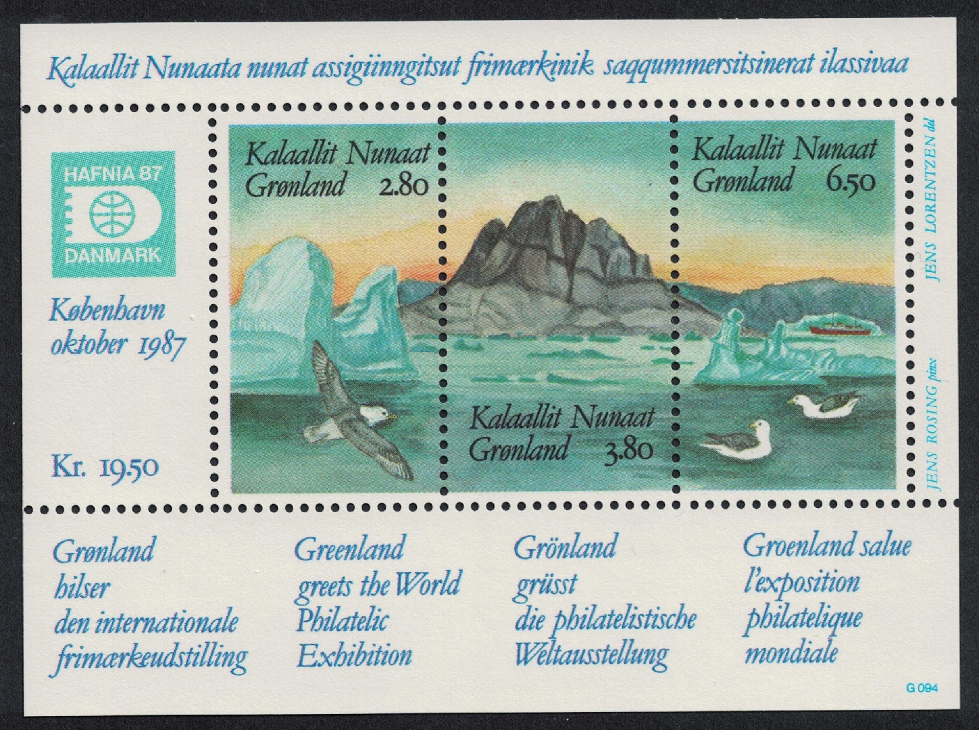 Greenland Birds Coastal view of Greenland by Jens Lorentzen MS 1987 MNH SG#MS169