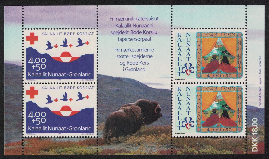 Greenland Scouts Birds Red Cross Musk Ox Animals Fauna MS 1993 MNH SG#MS254