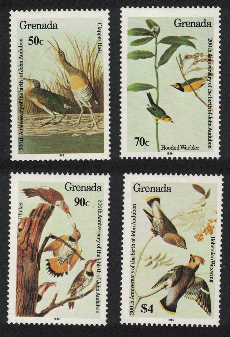 Grenada Rail Warbler Flicker Waxwing Merlin Birds Audubon 4v 1985 MNH SG#1378-1381