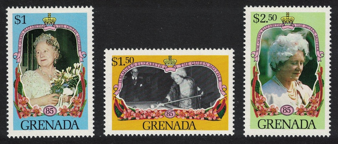 Grenada Queen Elizabeth the Queen Mother 3v 1985 MNH SG#1426-1428 Sc#1298-1300