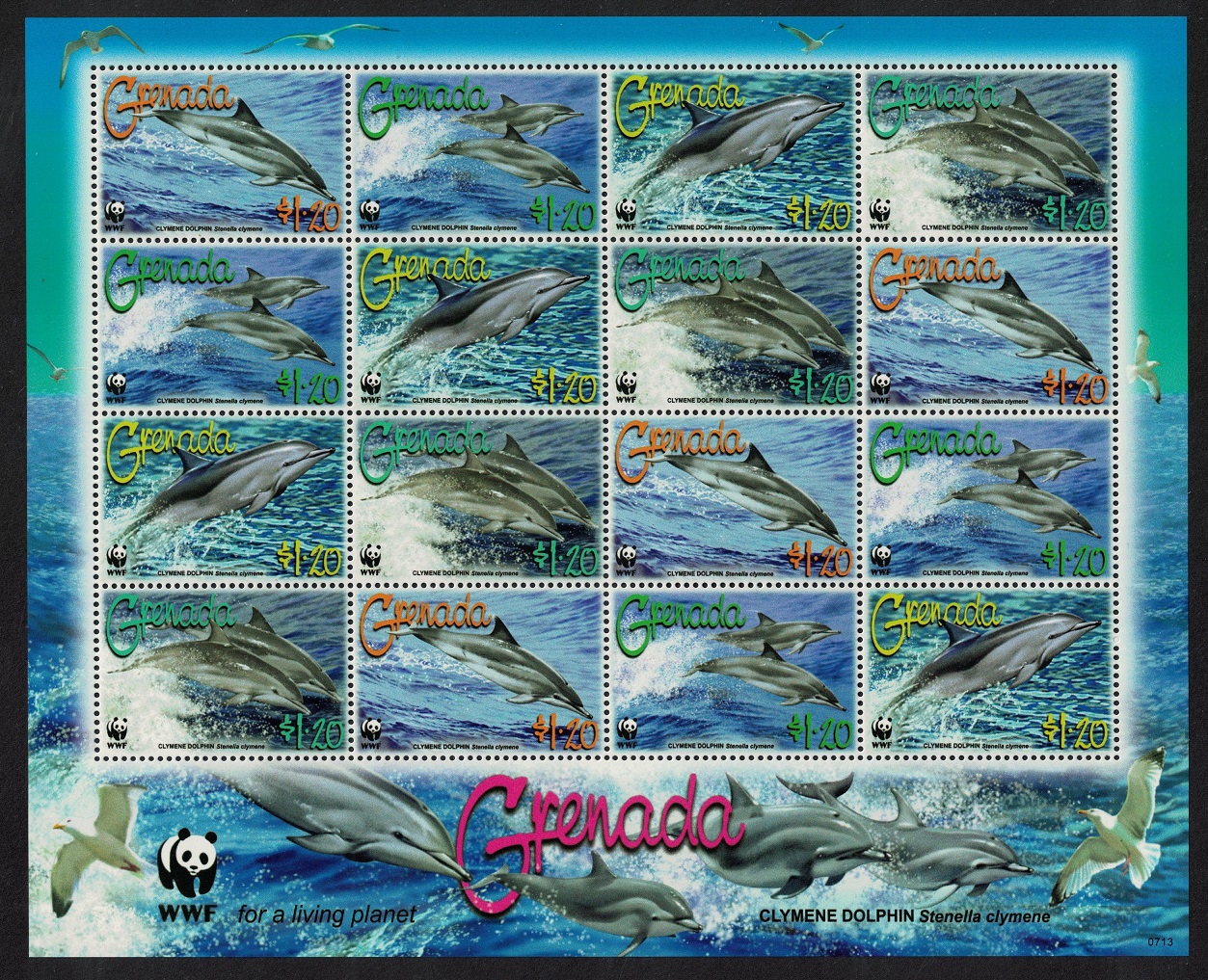 Grenada WWF Clymene Dolphin Sheetlet of 4 sets 2007 MNH SG#5288-5291 MI#5925-5928 Sc#3654a-d